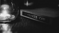 Books Candles monochrome Albert Camus