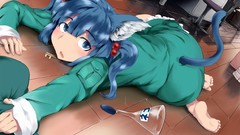 Books chairs Anime desks blue hair anime girls blue eyes 