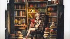 Books chairs headphones boxes Lamps clocks reading pixiv 