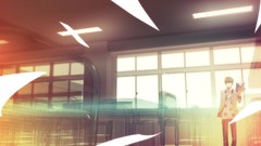 Books chairs Tables male classroom anime boys