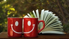Books cups smiling