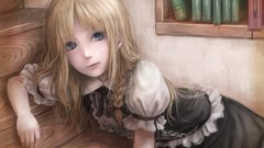 Books dress bows blondes long hair blue eyes witches braids 