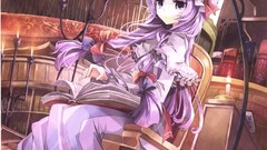 Books dress Library long hair anime girls touhou purple hair 