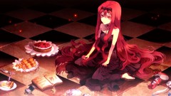 Books food Anime dress Sweets long hair anime girls redheads