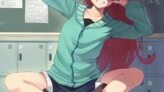 Books glasses Shorts red eyes desks blush long hair anime girls 