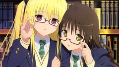 Books glasses tie Library blondes anime girls brunettes school 