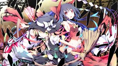 Books hats grin navel staff red eyes Ribbons bows blondes blue 