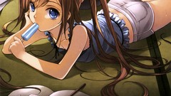 Books ice cream long hair anime girls blue eyes short hair