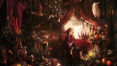 Books interior Candles Anime grapes Bells scales ornaments 