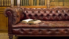 Books leather couch