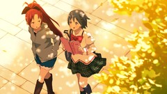 Books red eyes Ribbons skirts blue hair long hair anime girls 