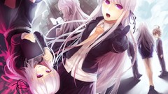 Books tie gloves Ribbons long hair anime girls purple eyes 