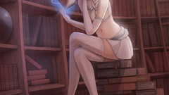 Books white hair gray eyes anime girls braids