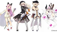 Books white hair pink hair anime girls wand brown eyes chainsaw 