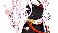 Books white hair red eyes ornaments chains skulls belts skirts 