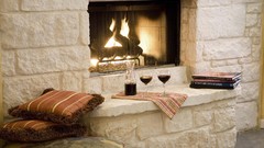 Books wine fireplaces