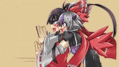 Books wings dress fangs red eyes bows blush long hair anime 