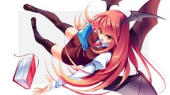 Books wings tie devil schoolgirls skirts long hair school 