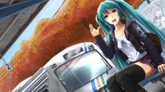 Boots green eyes hatsune miku vocaloid twintails aqua hair