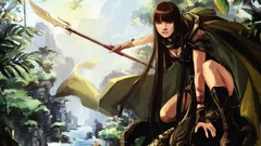 Boots Huntress artwork fantasy art straight bangs