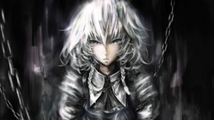 Bound white hair chains gray eyes maids short hair braids 