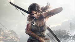 bow blood lara croft tomb raider video games artwork scars