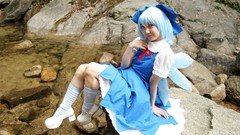Bows blue hair short hair models touhou cirno cosplay hair 