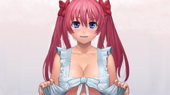 Bows blush pink hair long hair anime girls blue eyes saki 