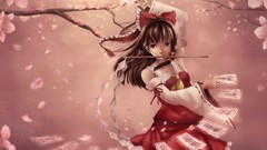 Bows long hair anime girls brunettes touhou cherry blossoms 