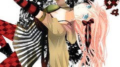 Bows pink hair blue eyes pantyhose vocaloid megurine luka 