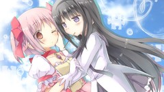 Bows pink hair pink eyes anime girls brunettes mahou shoujo 