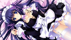 Bows stockings long hair anime girls blue eyes maids black hair 