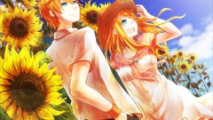 Boy Anime dress long hair blue eyes touhou orange hair