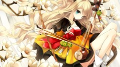 Branches dress socks instruments blondes long hair anime girls 