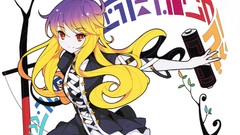 Branches dress white background red eyes blondes long hair 