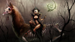 Branches horns skeletons blondes fantasy art llama