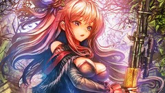 Branches weapons Anime pink hair long hair pink eyes anime 