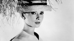 Branches woman hats Audrey Hepburn Actress earrings grayscale