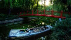 Bridge boat nature water sunlight Trees vehicle outdoors