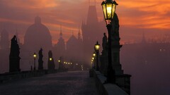 Bridge Prague cityscape lantern street architecture City Europe