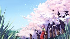 Bridges kimono anime girls touhou cherry blossoms open mouth 