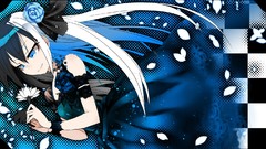 Bright dress paintings blue rose drawings shoulders anime girls 