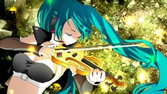 Bright violins long hair hatsune miku vocaloid aqua hair