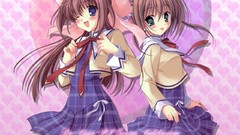 Brown anime girls blue eyes wink da capo