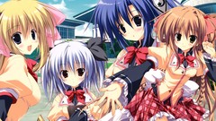 Brown anime girls school uniforms seifuku gray hair purple hair 