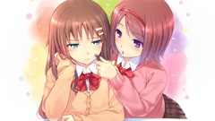 Brown anime girls school uniforms seifuku purple eyes