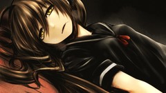 Brown anime girls yellow eyes seifuku