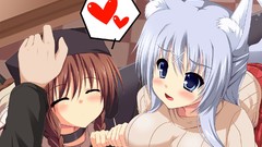 Brown artist blush blue eyes gray hair animal ears tails fox 