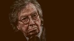 Brown background typographic portrait Antoni Tapies