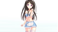 Brown belly legs stockings smiling maids black hair purple eyes 